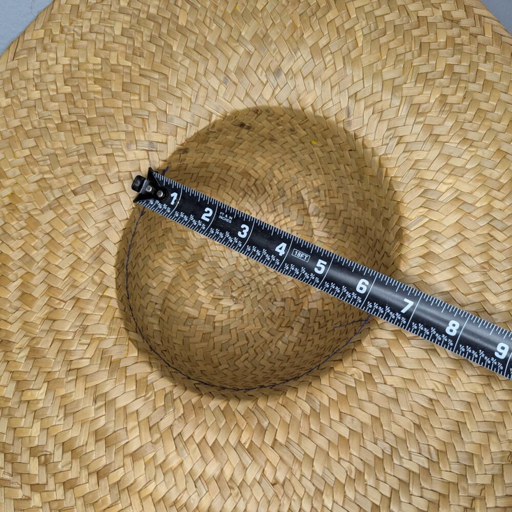 Vintage Yellow & Tan Straw Woven Wide Brim Hat w/Ribbon Accent - Picture 8 of 11